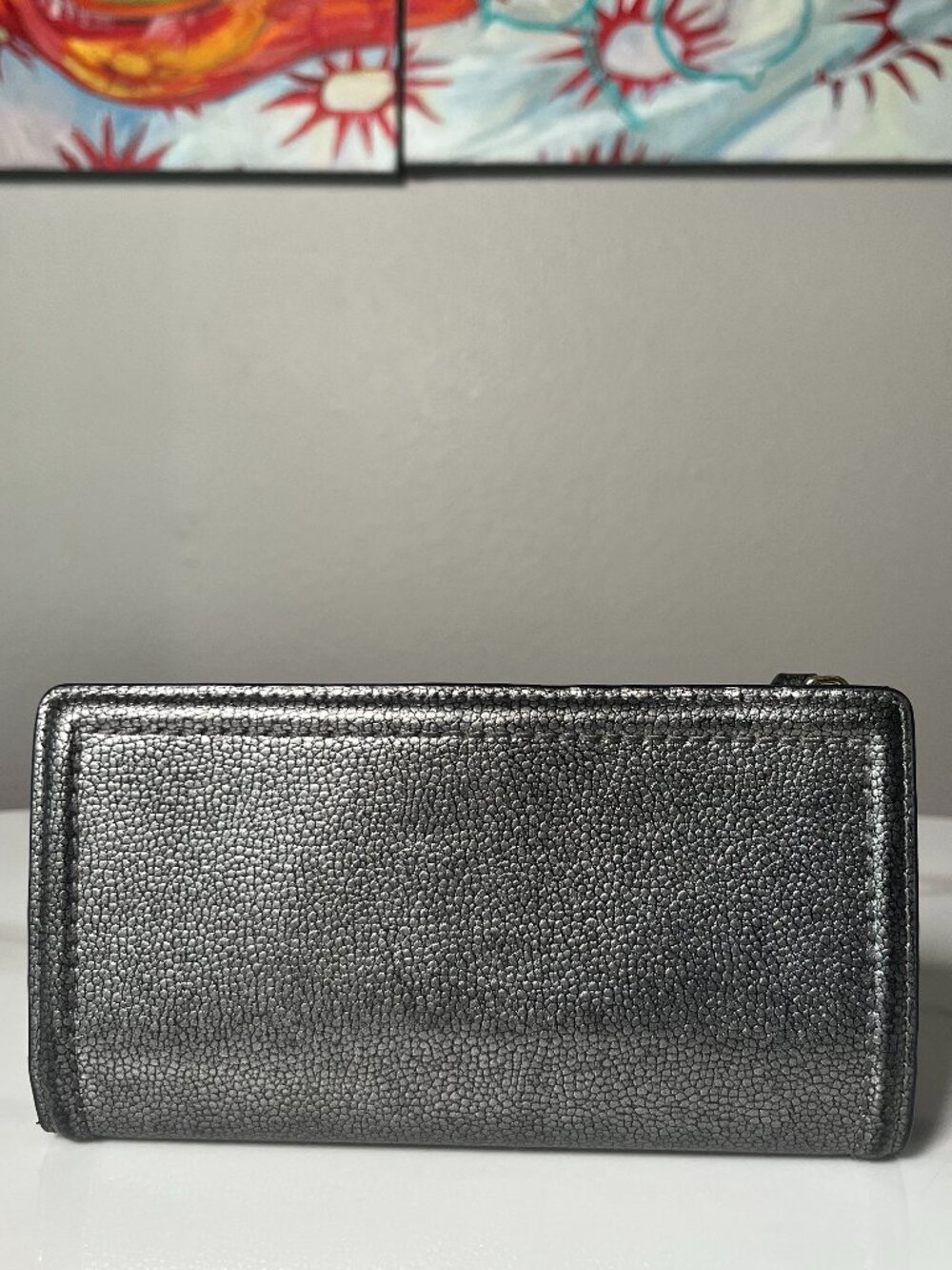 Kate Spade New York Metallic Pebbled Gunmetal Leather Wallet - Picture 2 of 10